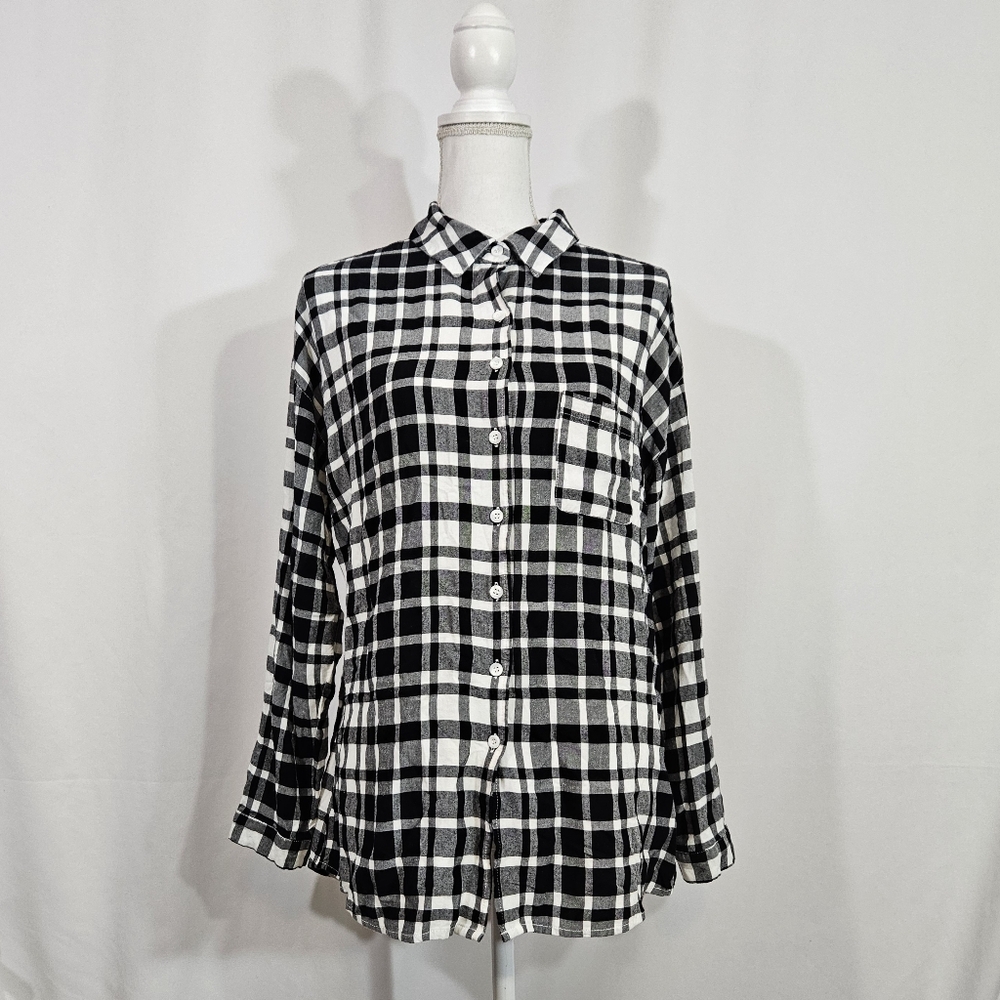 Thread & Supply black and white plaid long sleeve Top women's size la…